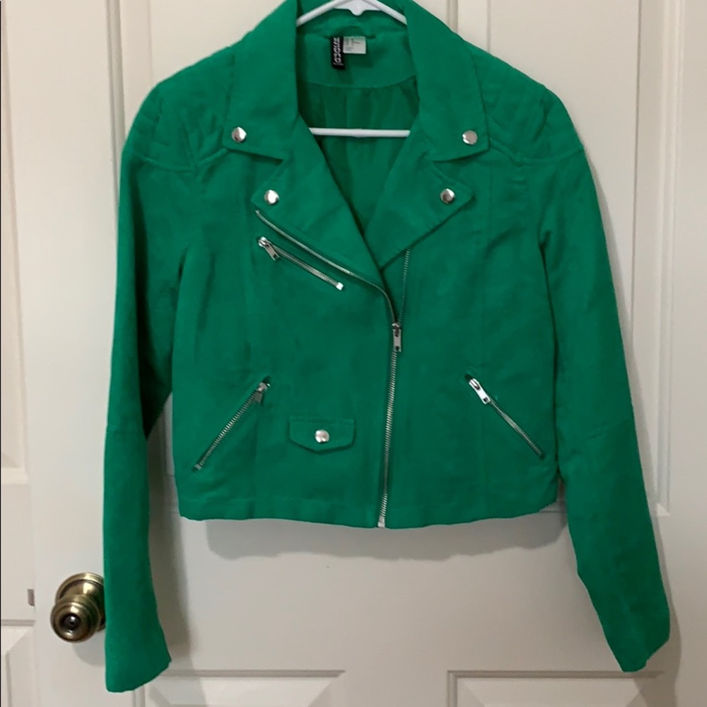 Divided by H&M faux suede green cropped jacket 10